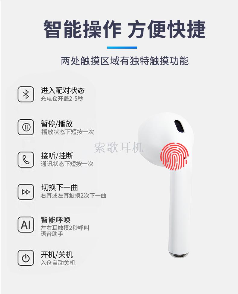 i12tws Bluetooth Headphones 5.0 Dual-ear wireless Bluetooth headphones Dual Call touch Bluetooth headphones Specification image
