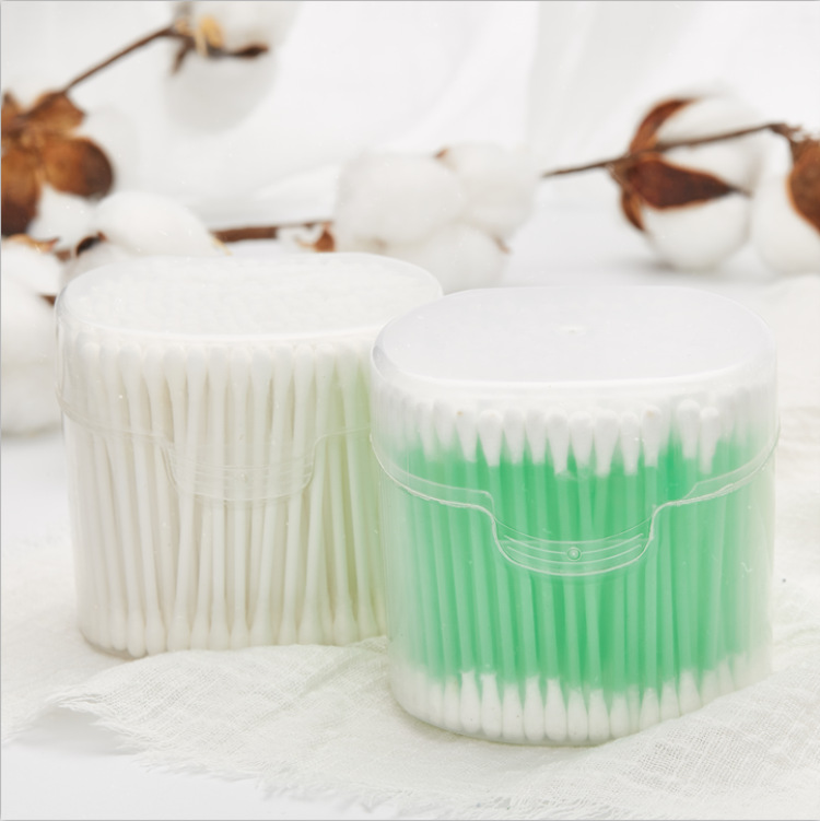 Hexun manufacturer disposable double head makeup remover makeup clean sterile plastic stick cotton swab conjoined shell cover box containing 300 pieces thumbnail