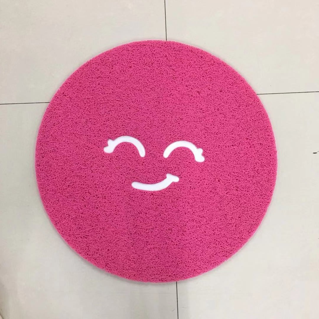 Circular single-color smiling face floor mat, PVC brushed mesh bottom door mat, smiling face mat, anti-slip foot mat Item Picture