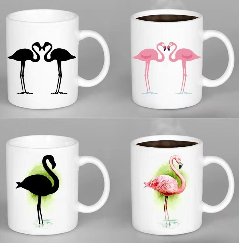 Flamingo color-changing cup, heat transfer coating coffee cup, creative ceramic mug