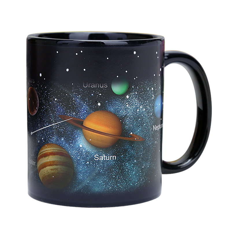 爆款星空太阳系陶瓷变色杯网红水杯子马克杯定制logo咖啡杯万圣节