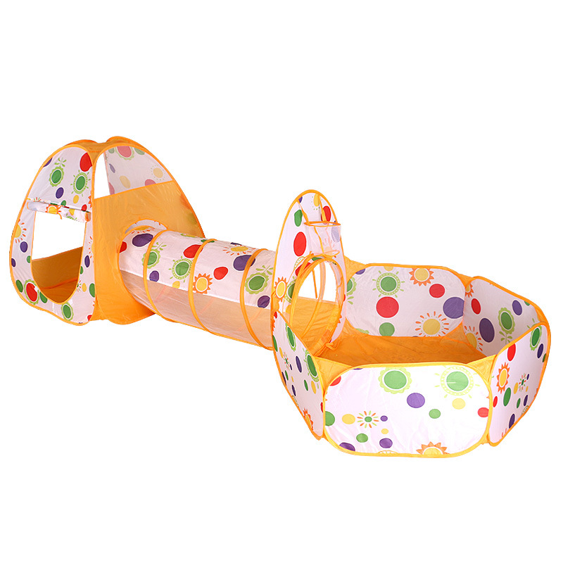 Children's indoor and outdoor crawling and folding game house, polka dot three-piece set tent, three-in-one basketball pool, baby toys Specification image