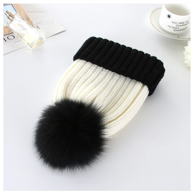 Knitted Hat Raccoon Fur Ball Warm Thick Real Fur Ball Hat Wholesale Specification drawing