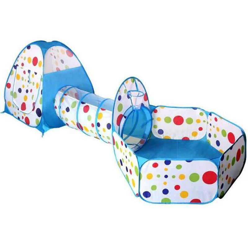 Children's indoor and outdoor crawling and folding game house, polka dot three-piece set tent, three-in-one basketball pool, baby toys details Picture
