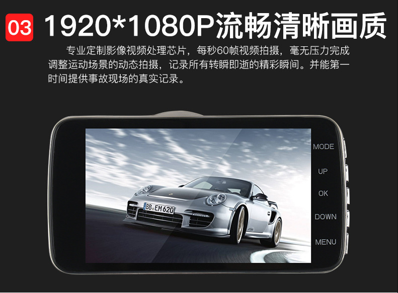 The dashcam features dual front and rear recording, high-definition night vision, wireless, no-installation car navigation, panoramic reversing camera Item Picture