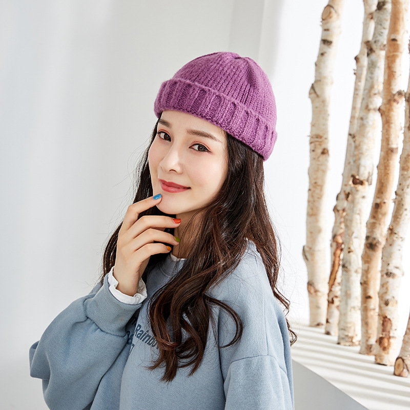 Korean version of Japanese students knit hat solid color mohair woolen hat children autumn and winter warm everything with cute melon skin hat thumbnail