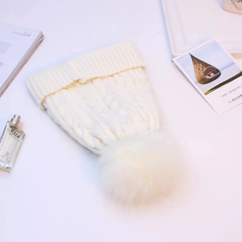 Foreign Trade Europe And The United States Autumn And Winter Large Wool Ball Thickened With Double Wool Wool Outdoor Warm Knitted Hat Female Spot Wholesale Specification drawing