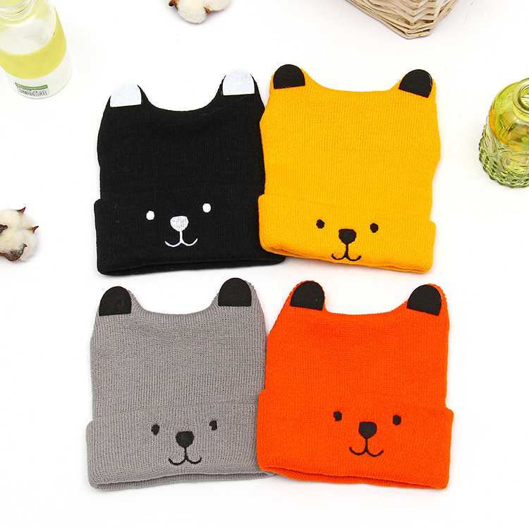 Wholesale warm baby hats autumn and winter puppy cartoon knitted hats over children's hats embroidered with horn caps full figure