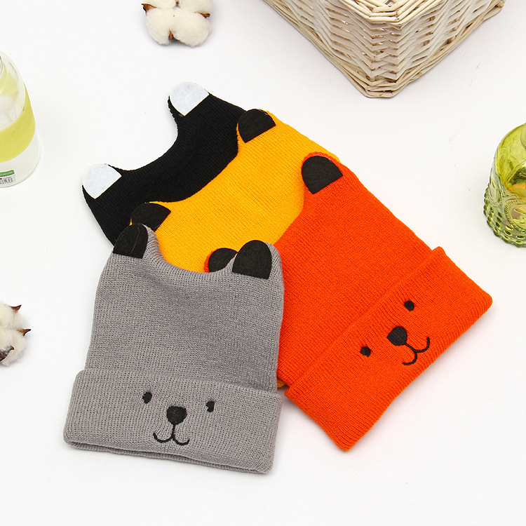 Wholesale warm baby hats autumn and winter puppy cartoon knitted hats over children's hats embroidered with horn caps Specification drawing