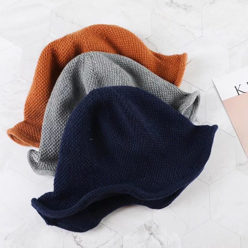 Stock All-In-One Woolen Knitted Female Fisherman Hat Monochrome Korean Version Dome Naked Adult Hat details Picture