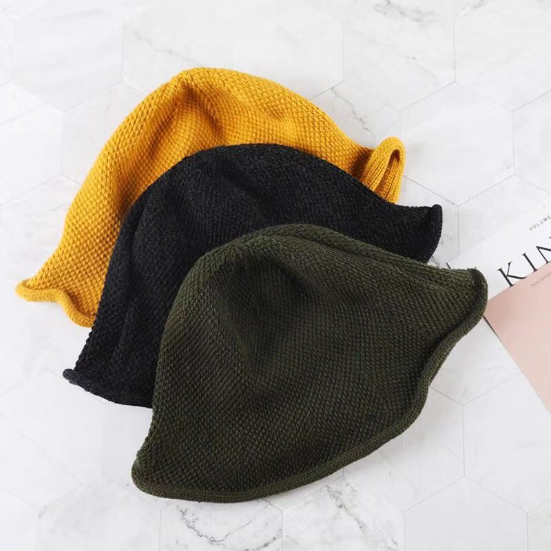 Stock All-In-One Woolen Knitted Female Fisherman Hat Monochrome Korean Version Dome Naked Adult Hat Specification drawing