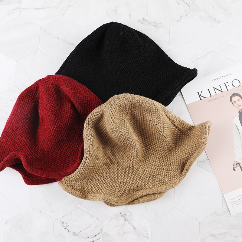 Stock All-In-One Woolen Knitted Female Fisherman Hat Monochrome Korean Version Dome Naked Adult Hat