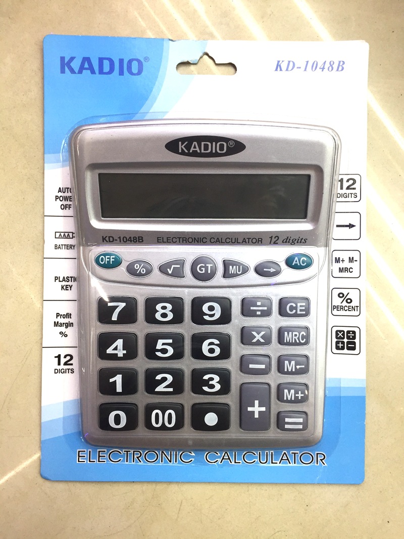 厂家供应 大屏幕大按键桌面KADIO 实用计算器 KD- 1048B吸卡包装图