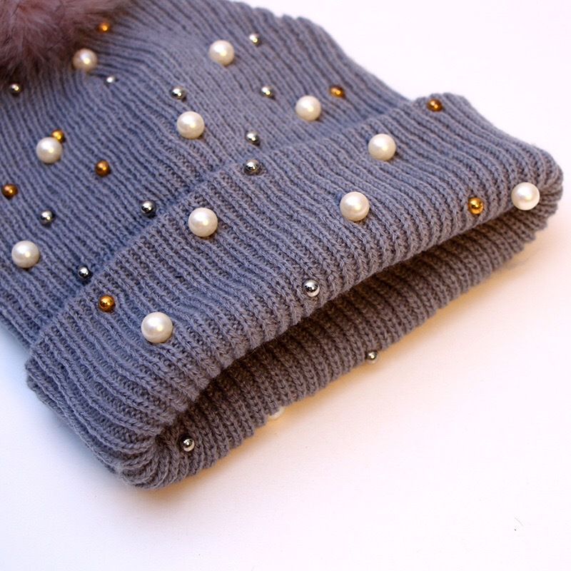 Woolen hat South Korean women's autumn and winter fashion beaded knitted hat thickened hairball hat 2019 new spot Specification drawing