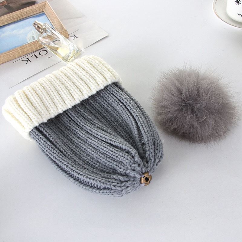 Knitted Hat Raccoon Fur Ball Warm Thick Real Fur Ball Hat Wholesale details Picture