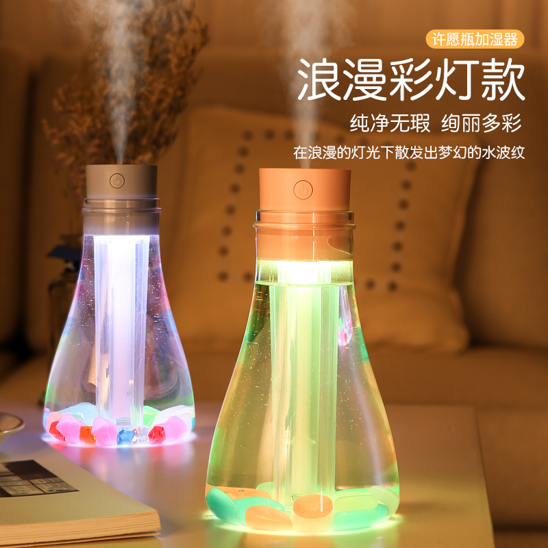 跨境专供许愿瓶加湿器usb迷你加湿器亚马逊夜光创意加湿