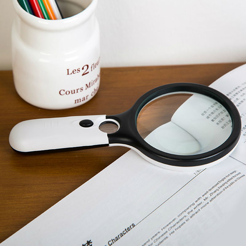 带LED灯球拍式放大镜 直径光学镜阅读 高品质子母放大镜 6903AB产品图