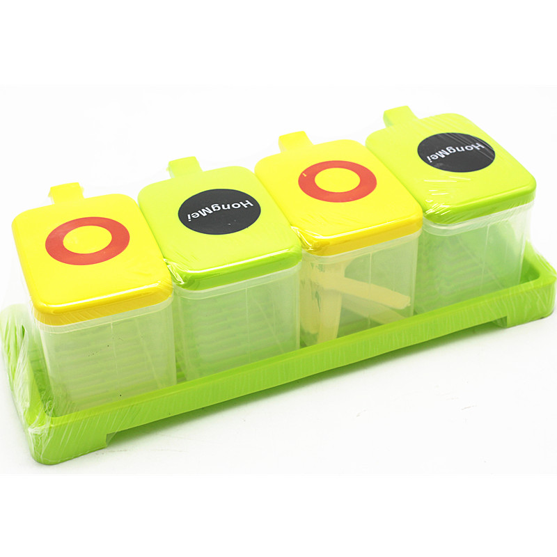 调味盒厨房用品翻盖塑料调味盒四个组合调料盒调料缸产品图