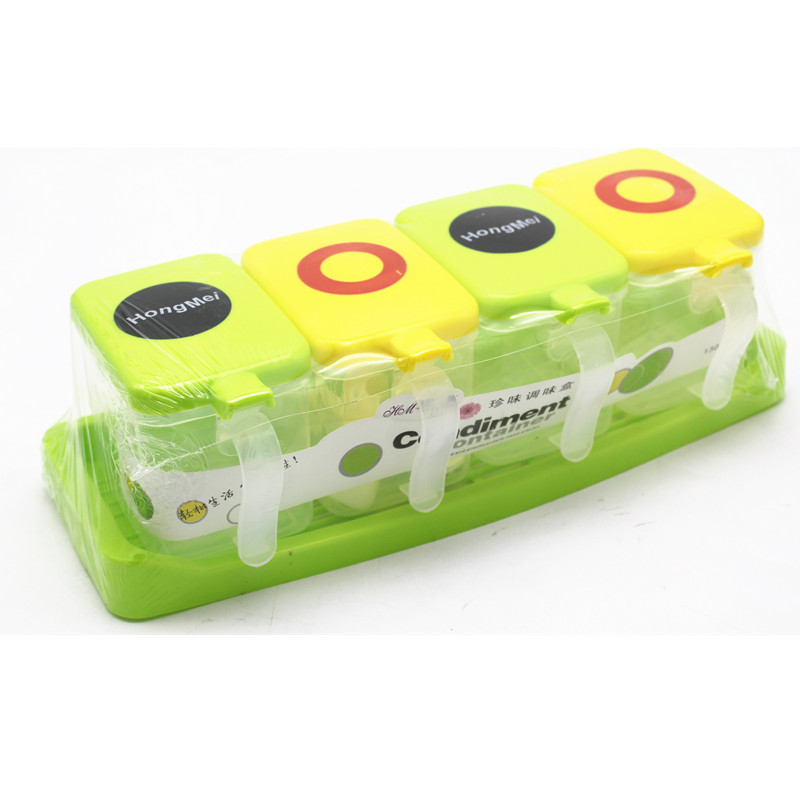 调味盒厨房用品翻盖塑料调味盒四个组合调料盒调料缸白底实物图