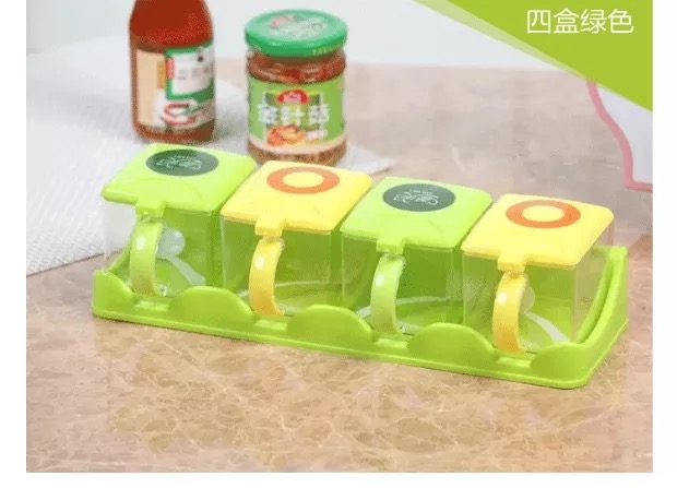 调味盒厨房用品翻盖塑料调味盒四个组合调料盒调料缸细节图