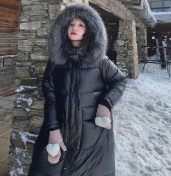 Loose and thin medium and long over the knee thickened bright top loose large size cotton-padded jacket