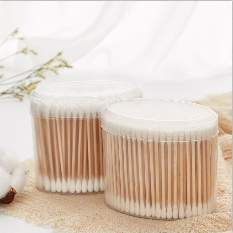 Hexin factory direct selling double head disposable clean ear bamboo sticks cotton swabs oval box 200 pieces thumbnail