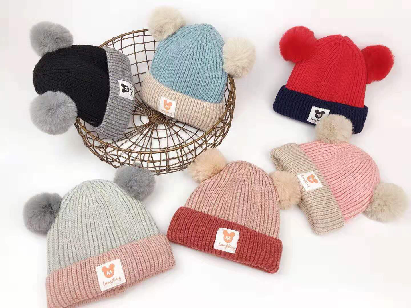 Net Red The Same 5 Months - 3 Years Old Double Ball Cloth Table M Baby Wool Hat