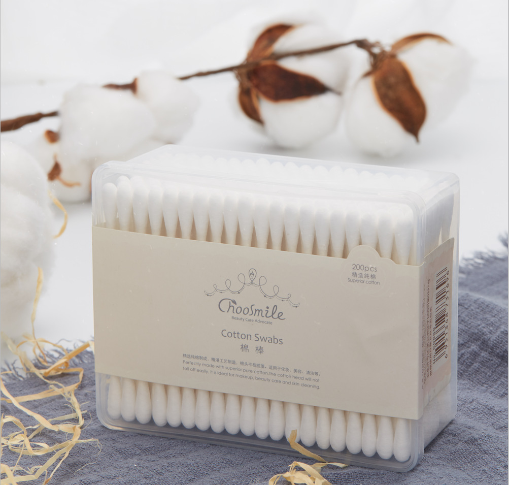 Hechun factory direct double head disposable cosmetic makeup remover clean sterile paper stick cotton swab square box 200 thumbnail