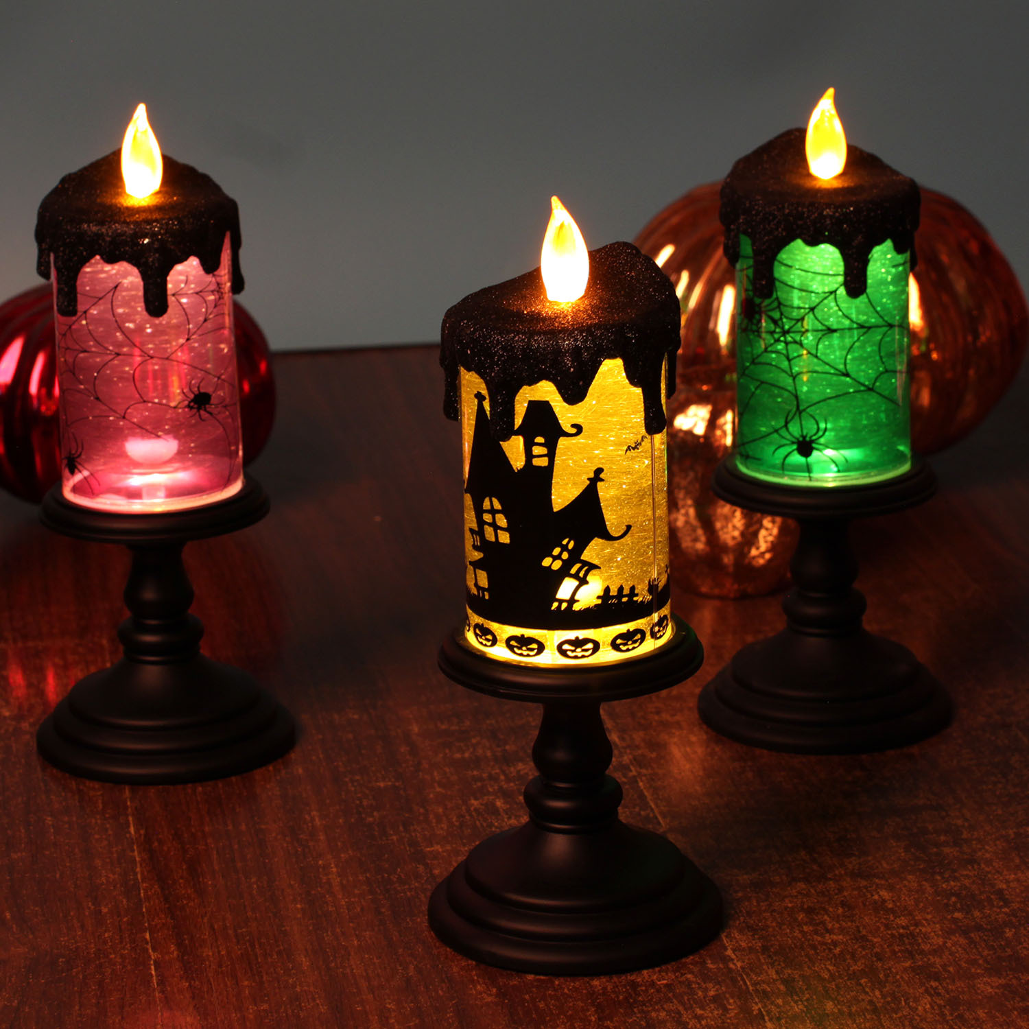 Led plastic electronic candle running lantern wind lantern Halloween bar decoration witch simulation candle holder
