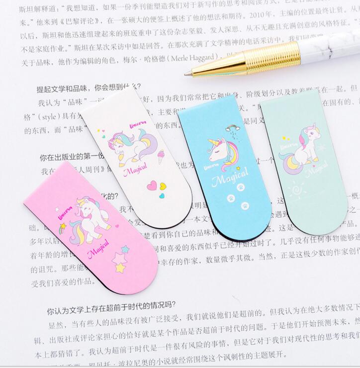 Japonés y coreano creativo nuevo rosa chica corazón unicornio imán marcador marcador creativo mini book clip flip book clip