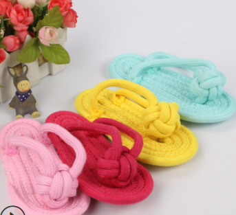 Pet cotton cord slippers toys Bite and molars multi-color dog toys wholesale creative cotton cord pet shoes toys thumbnail