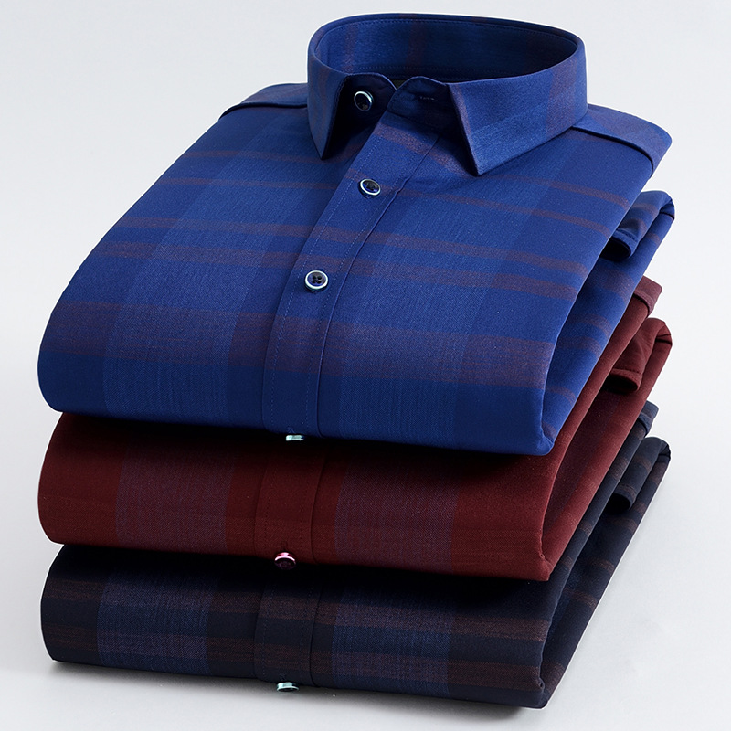 Winter new stretch warm shirt man plus fleece young man Korean slim plaid man warm shirt thumbnail