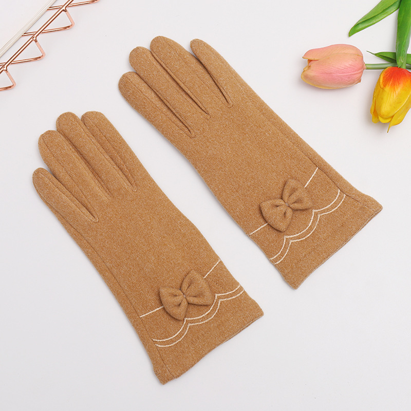 新款秋冬季女士手套蝴蝶结时尚保暖手套户外骑行防风分指手套产品图