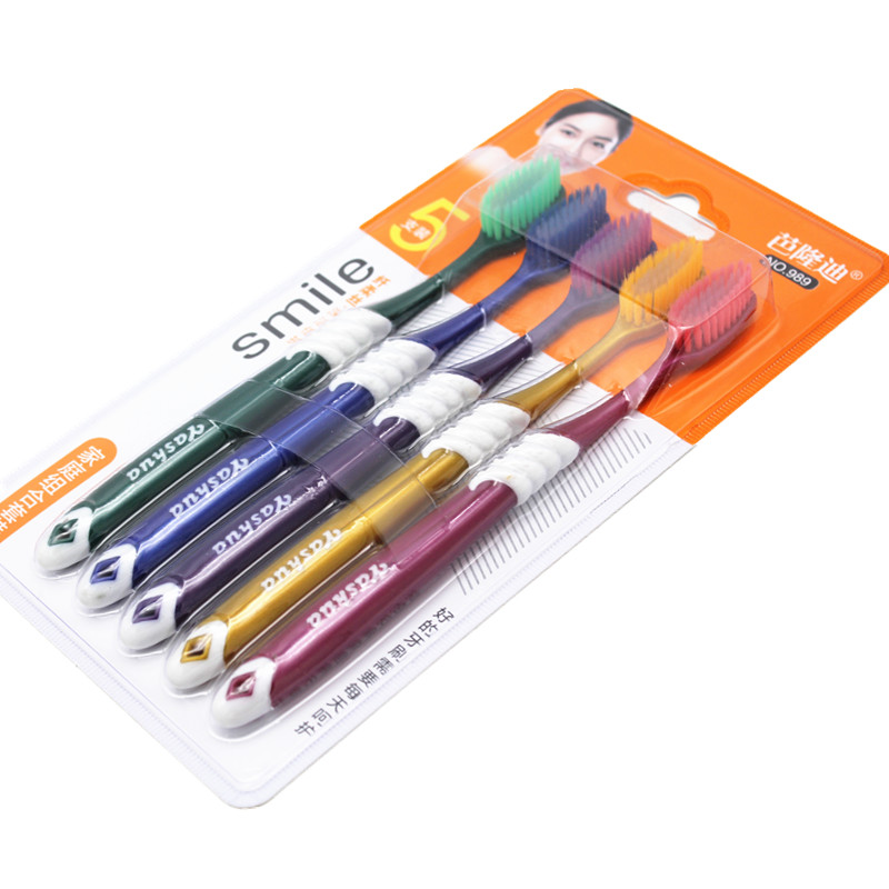 Single 5-piece bamboo charcoal toothbrush, adult toothbrush, double-bristled toothbrush, toiletries wholesale, one-piece consignment details Picture
