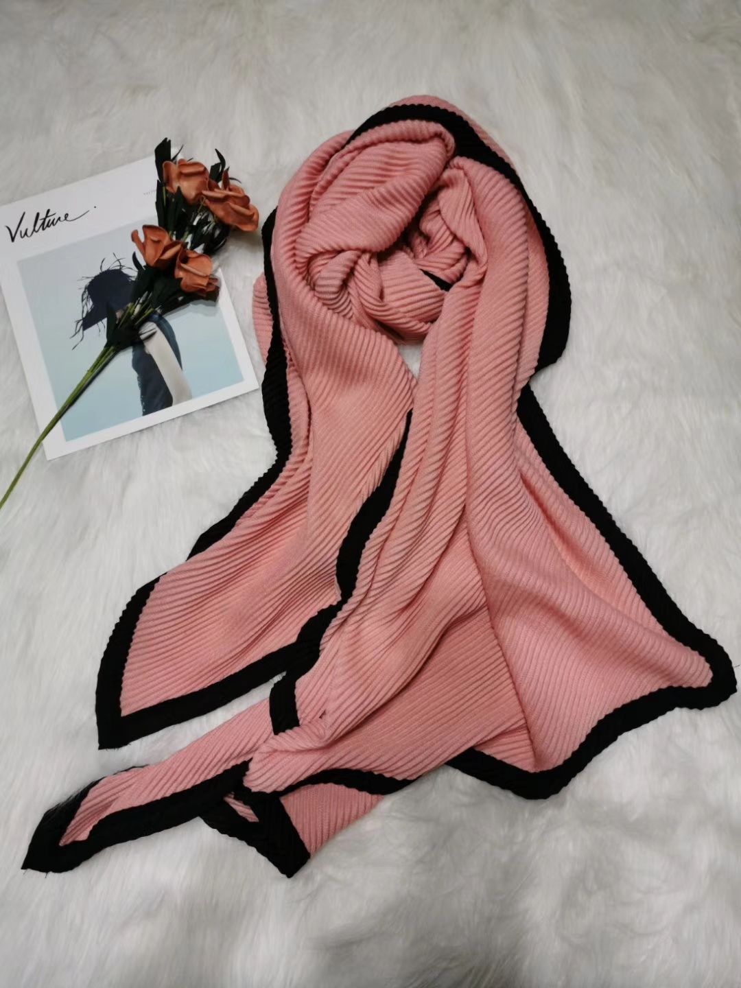 New Autumn/Winter 2019 Monochrome Bristle Fringed Crepe Scarf Specification drawing