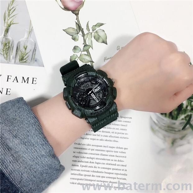Korean-style trendy large dial denim pattern multi-functional dual-purpose student electronic watch, casual electronic watch details Picture