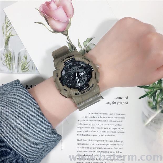 Korean-style trendy large dial denim pattern multi-functional dual-purpose student electronic watch, casual electronic watch Item Picture