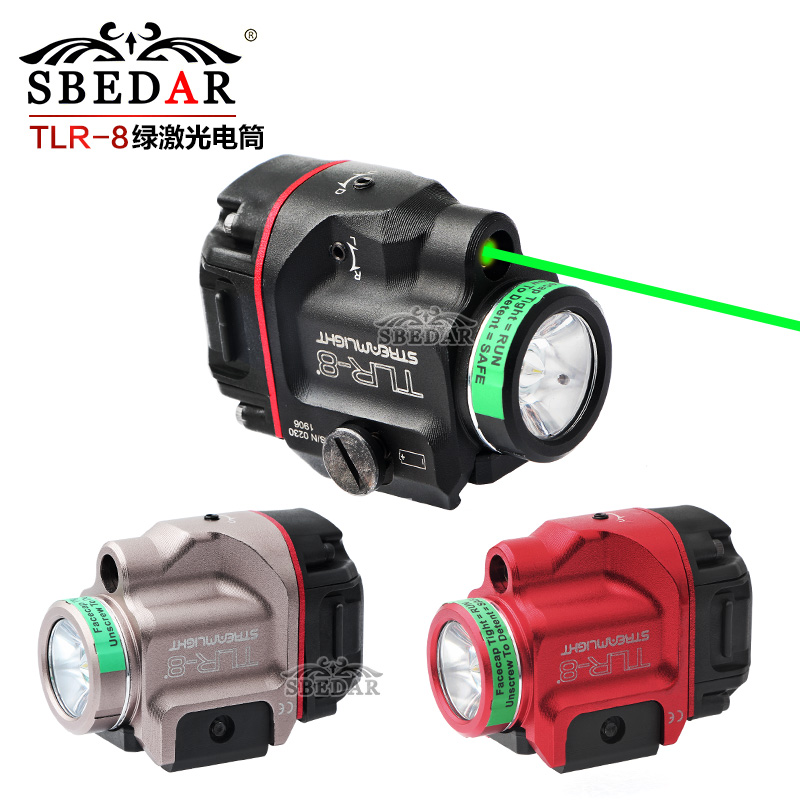 Black red sand LED flashlight with green exterior line with green laser sight
