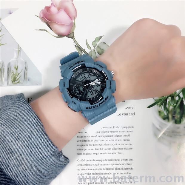 Korean-style trendy large dial denim pattern multi-functional dual-purpose student electronic watch, casual electronic watch