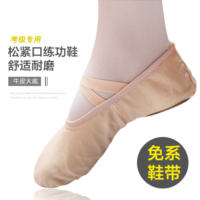 舞蹈鞋儿童女软底练功鞋幼猫爪免系带男形体中国舞芭蕾白色跳舞鞋