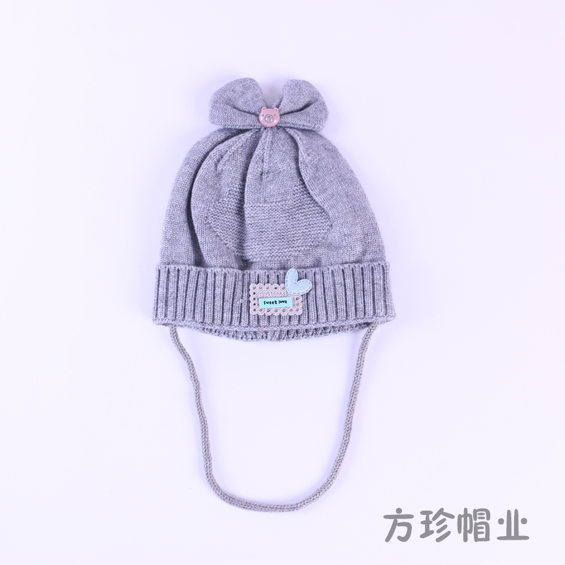儿童帽子冬季护耳针织女孩毛线可爱熊耳朵帽子男童女童加厚白底实物图