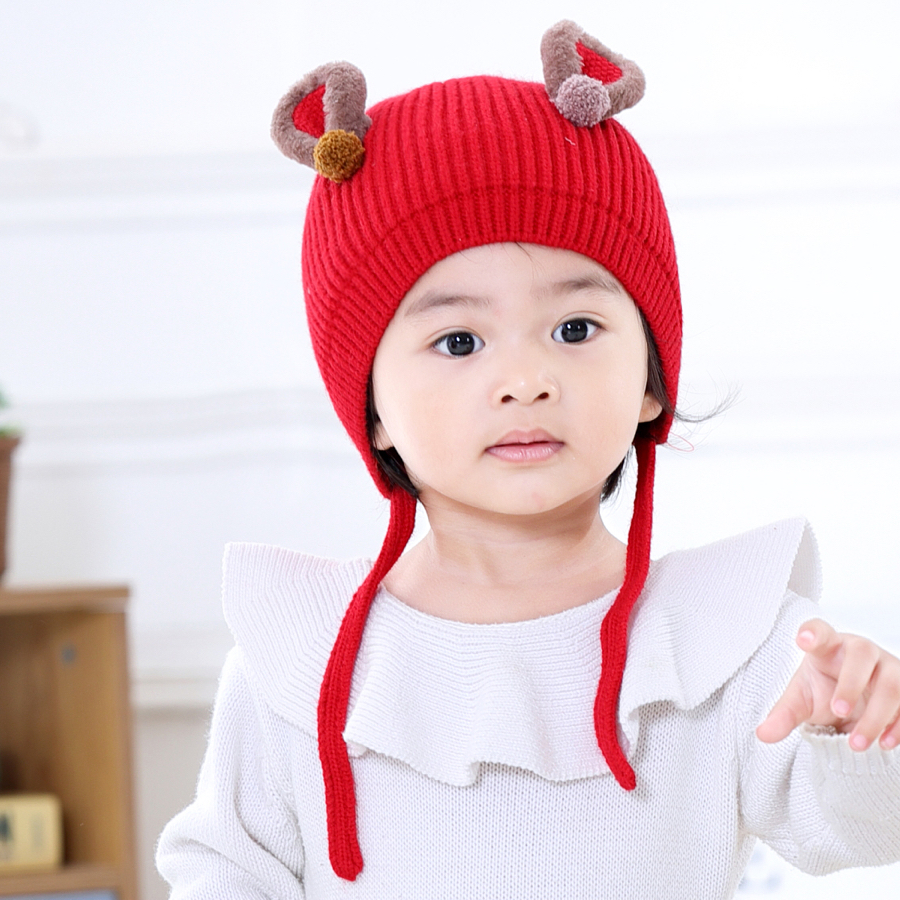 Baby Hat Autumn Winter Boys And Girls Baby Knitted Hat Korean Version 1-3 Years Old Warm Lace-Up Windproof Knitted Hat