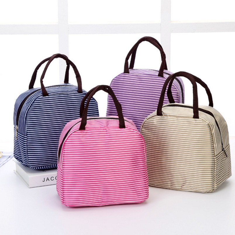 条纹便当保温包化妆包 手提包冰包 旅行户外野餐包