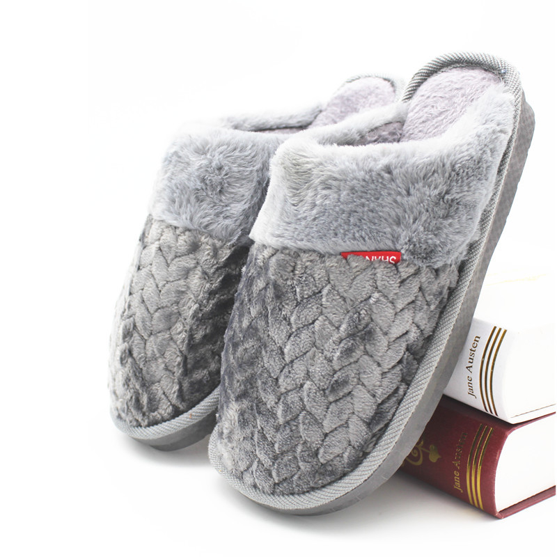 Home cotton slippers for men and women, indoor winter couples, anti-slip PVC blown thick-soled warm semi-padded wool slippers Item Picture
