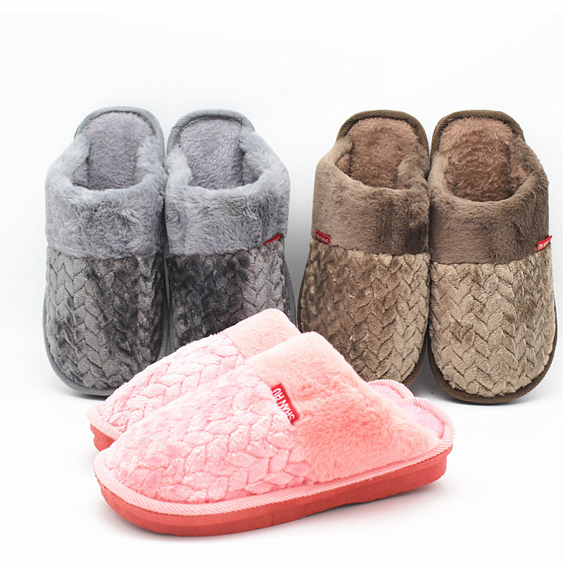 Home cotton slippers for men and women, indoor winter couples, anti-slip PVC blown thick-soled warm semi-padded wool slippers details Picture