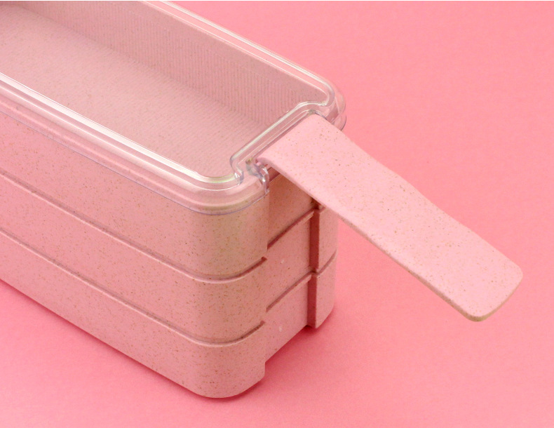【 Gift Tableware 】 Wheat eco-friendly Japanese bento box for students, children, office workers, three-layer leak-proof, microwave ovens details Picture