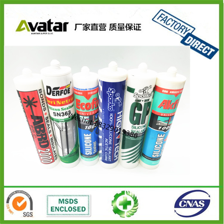 Waterproof mildew proof glass bottle 300ml neutral sealant silicone rubber porcelain white transparent black gray
