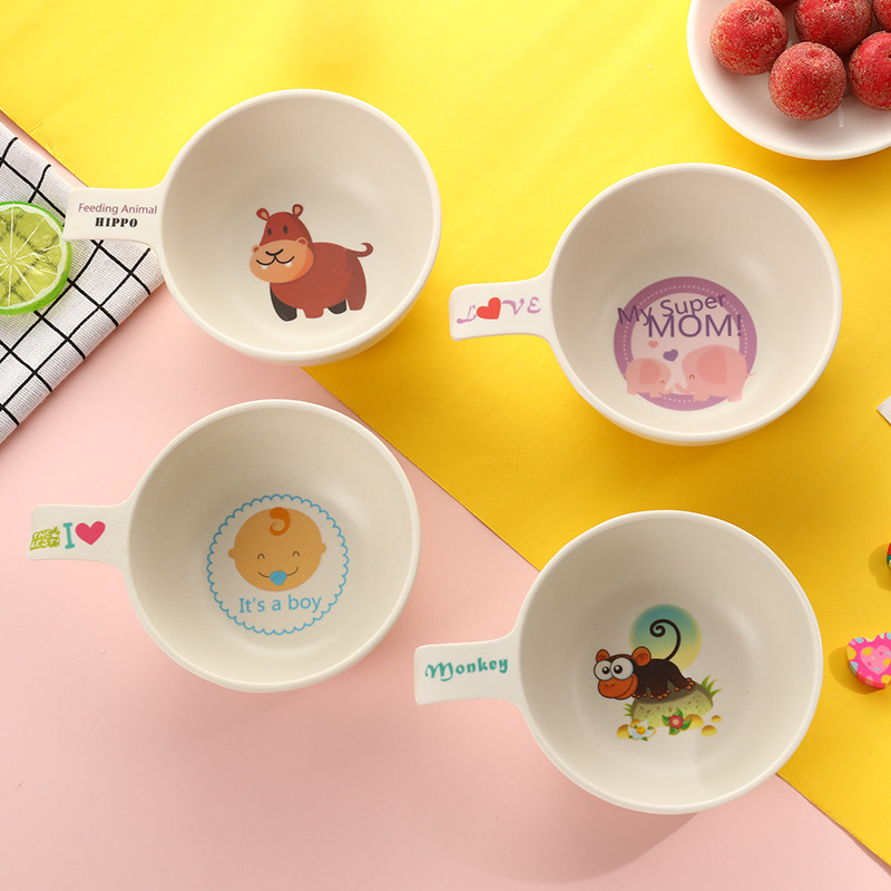 Bamboo fiber tableware for children with one ear cartoon printing environment-friendly bowl baby rice bowl fall-proof hot bowl thumbnail