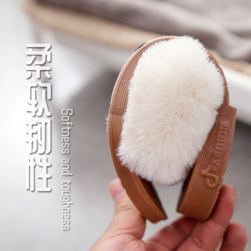 【现货】秋冬纯色毛毛拖鞋女外穿时尚保暖室内一字拖微商网红直播细节图