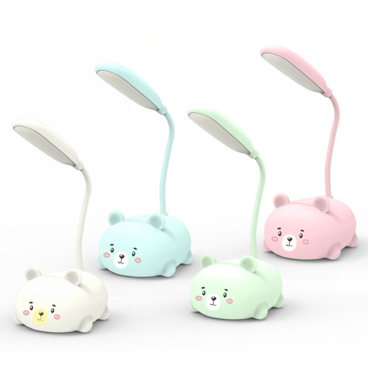 Mini cute cartoon bear desk lamp, LED eye-protecting primary school student study desk lamp, USB rechargeable portable